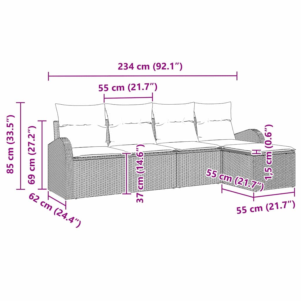 Havesofa Sæt 5 pcs Beige polyrattan