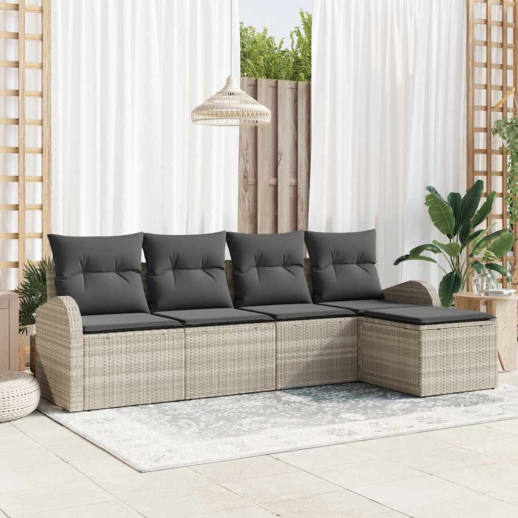Havesofa Sæt 5 pcs Lysegrå polyrattan