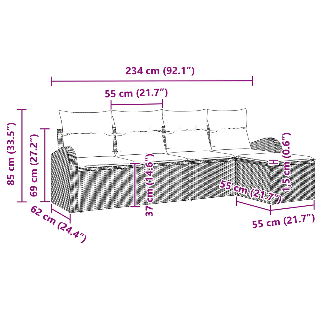 Havesofa Sæt 5 pcs Brun polyrattan