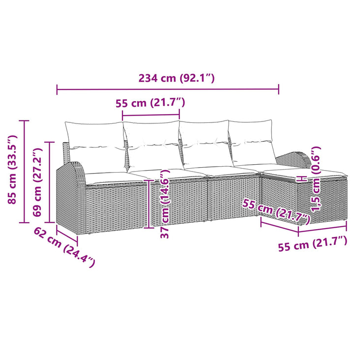 Havesofa Sæt 5 pcs Brun polyrattan