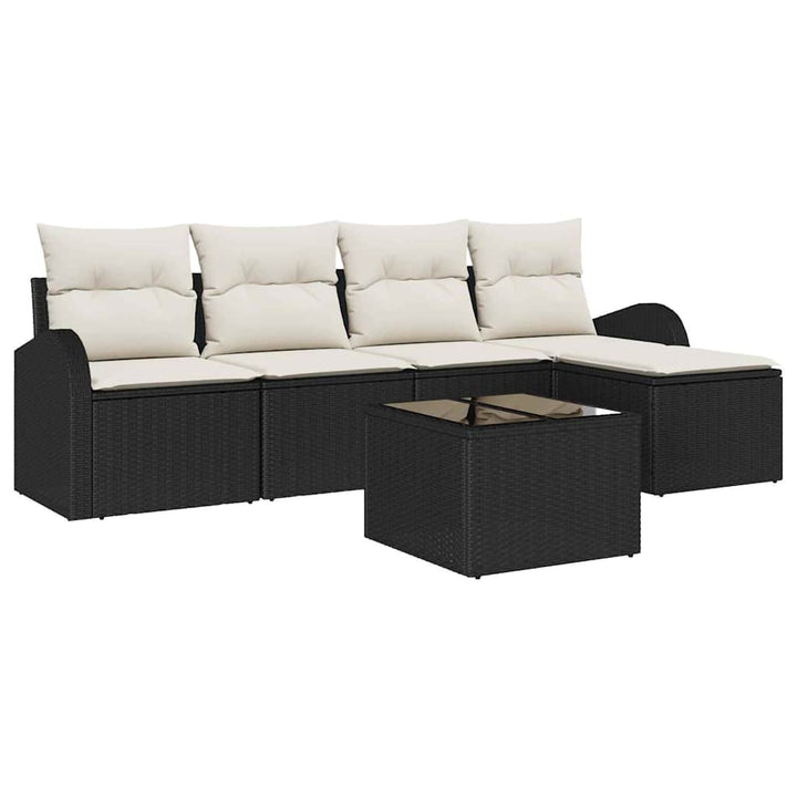 Havesofa Sæt med pude 6 pcs Sort Poly rattan