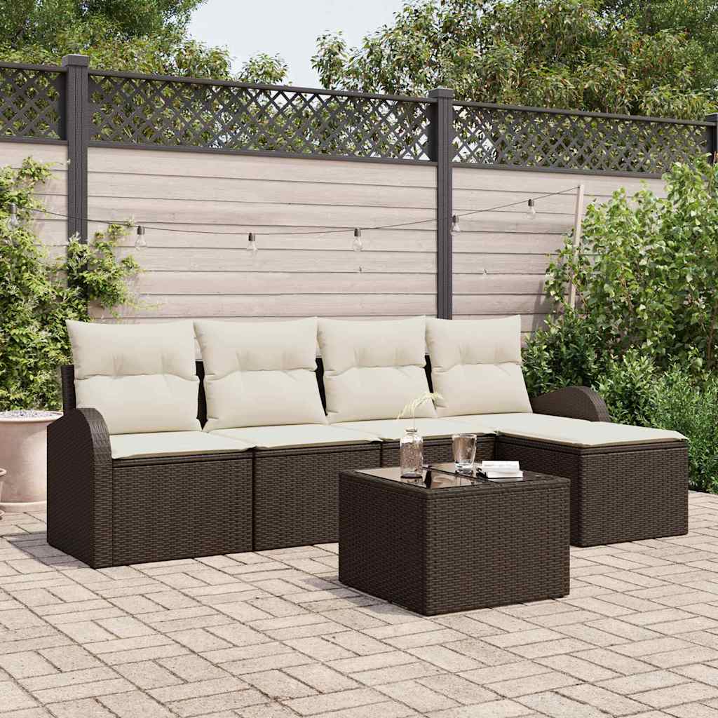 Havesofa Sæt med pude 6 pcs Brun Poly rattan