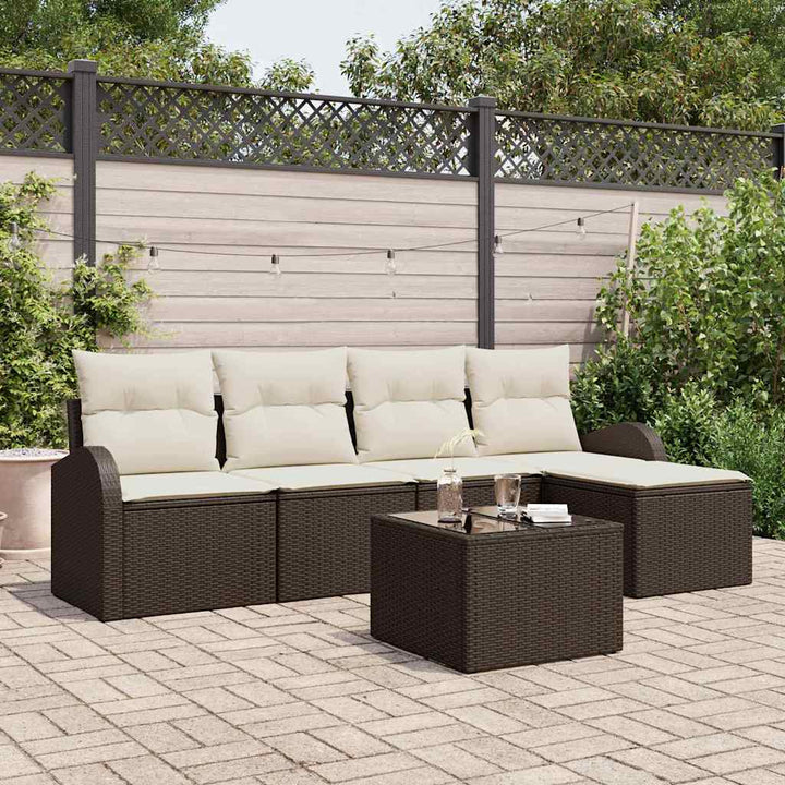 Havesofa Sæt med pude 6 pcs Brun Poly rattan