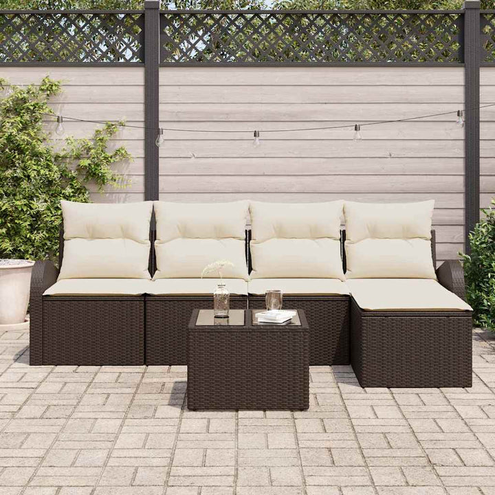 Havesofa Sæt med pude 6 pcs Brun Poly rattan