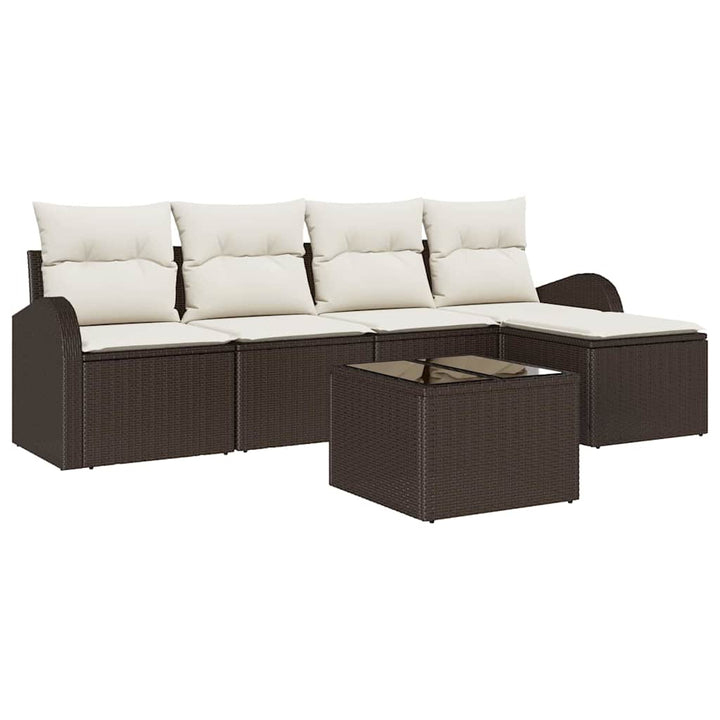 Havesofa Sæt med pude 6 pcs Brun Poly rattan