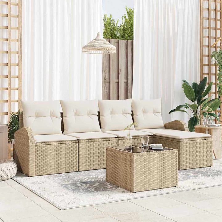 Havesofa Sæt med pude 6 pcs Beige Poly rattan