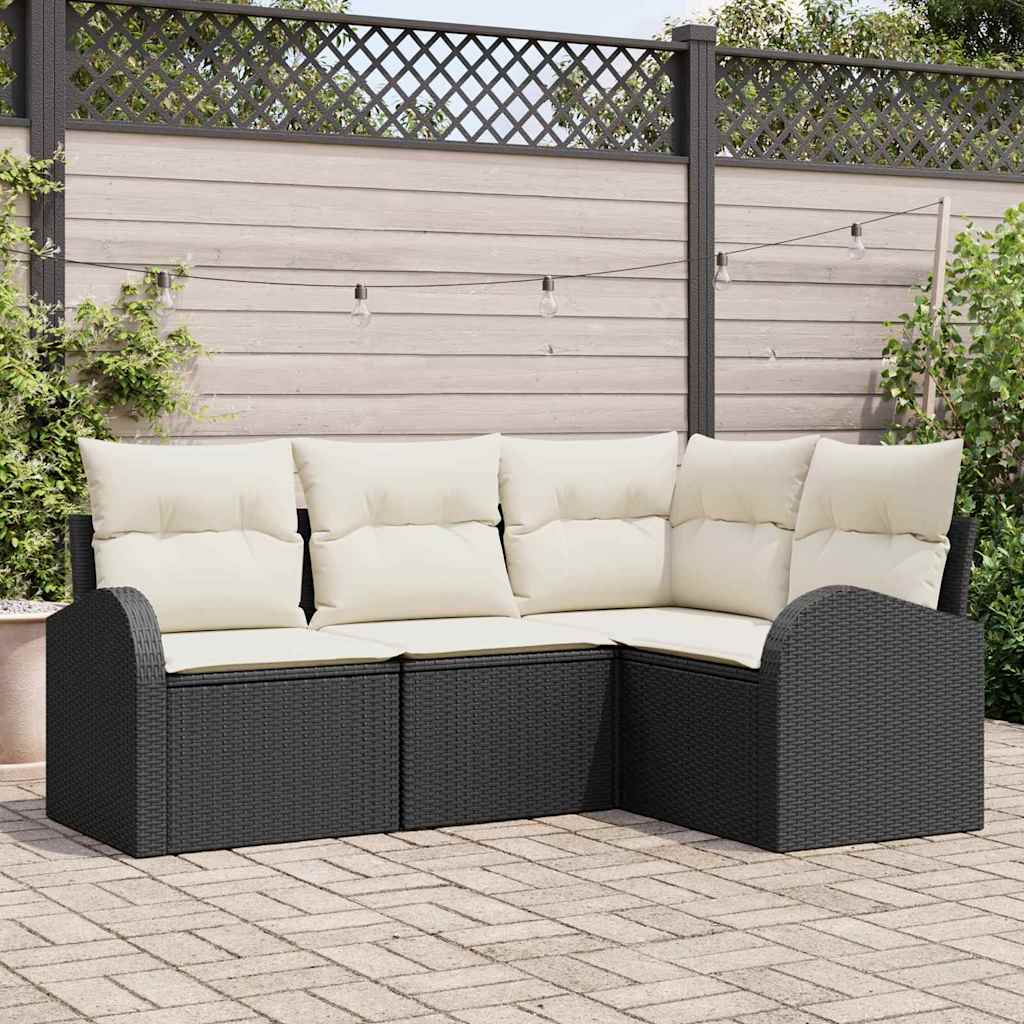 Havesofa Sæt 4 stk. Sort polyrattan