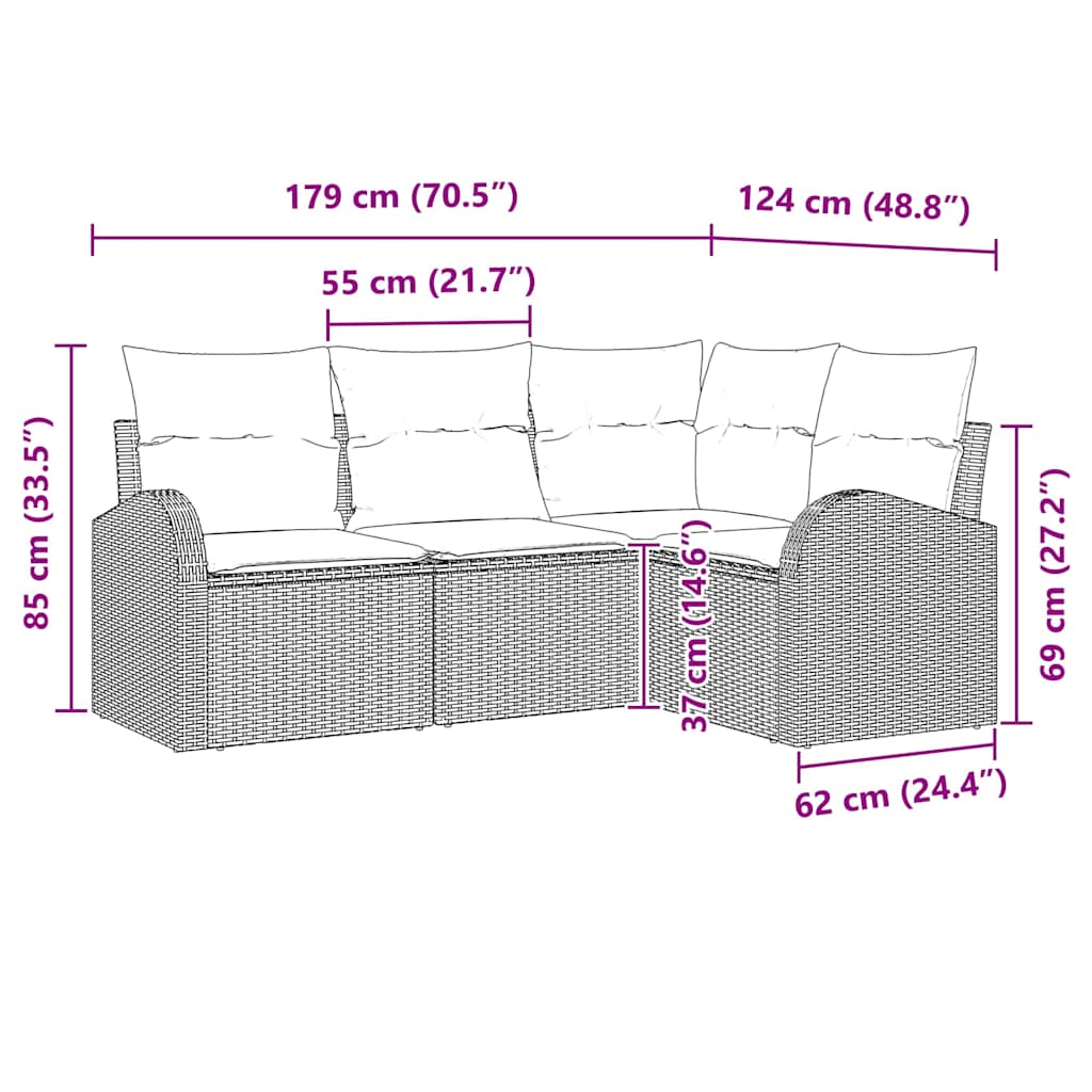 Havesofa Sæt 4 stk. Sort polyrattan