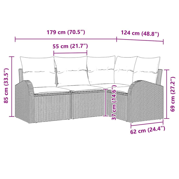 Havesofa Sæt 4 stk. Sort polyrattan