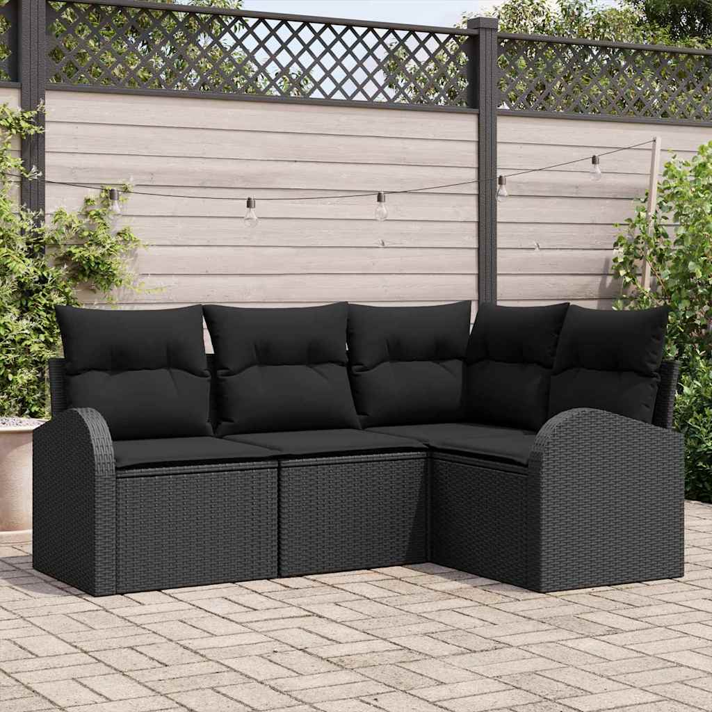 Havesofa Sæt 4 pcs Sort polyrattan