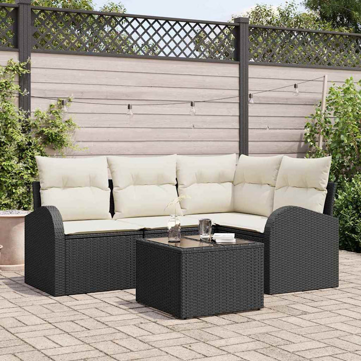 Havesofa Sæt 5 stk. Sort polyrattan
