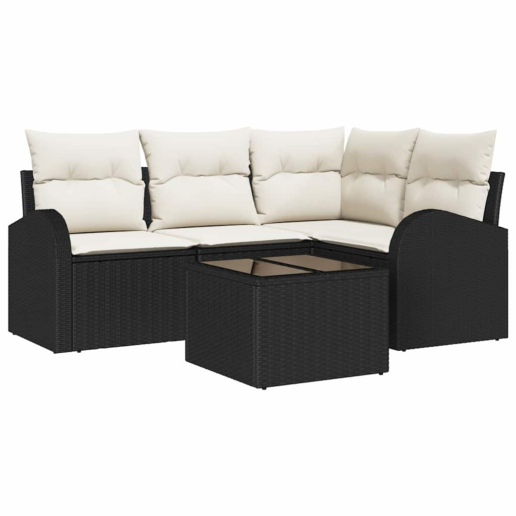 Havesofa Sæt 5 stk. Sort polyrattan