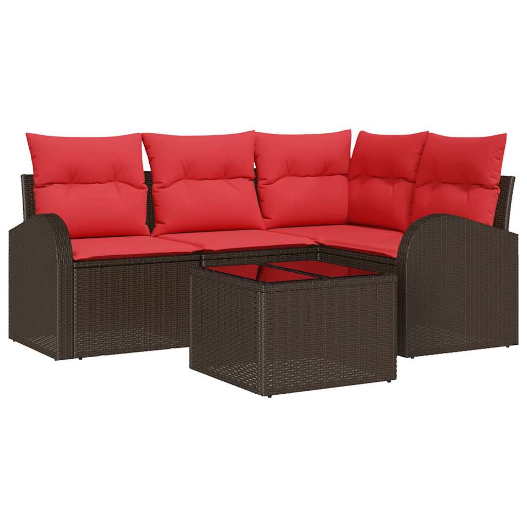 Havesofa Sæt 5 pcs Brun polyrattan