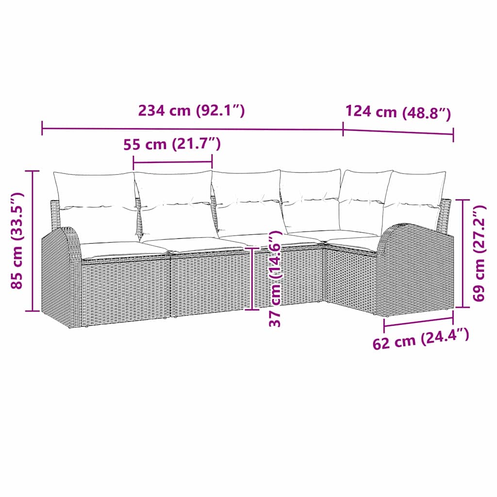 Sofa Sæt med pude 5 pcs Brun Polyester