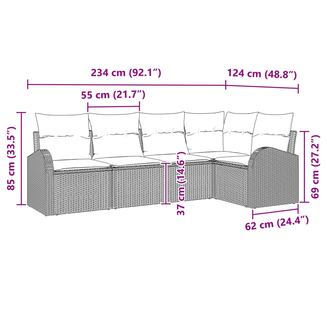 Havesofa Sæt 5 pcs Brun polyrattan