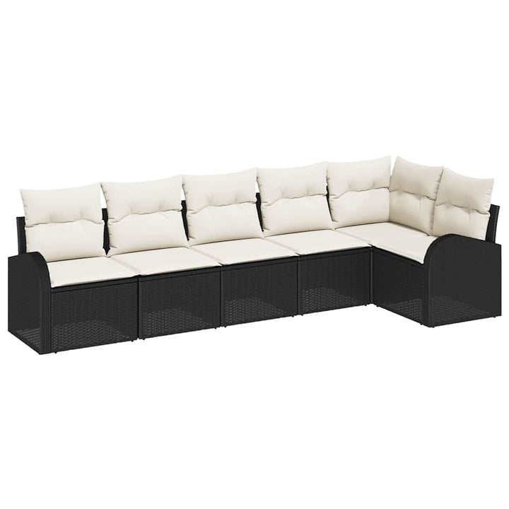 Havesofa Sæt med pude 6 pcs Sort Poly rattan