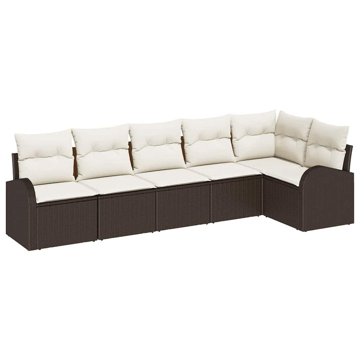 Havesofa Sæt med pude 6 pcs Brun Poly rattan