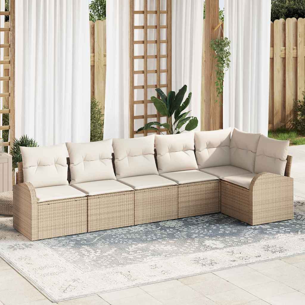 Havesofa Sæt med pude 6 pcs Beige Poly rattan