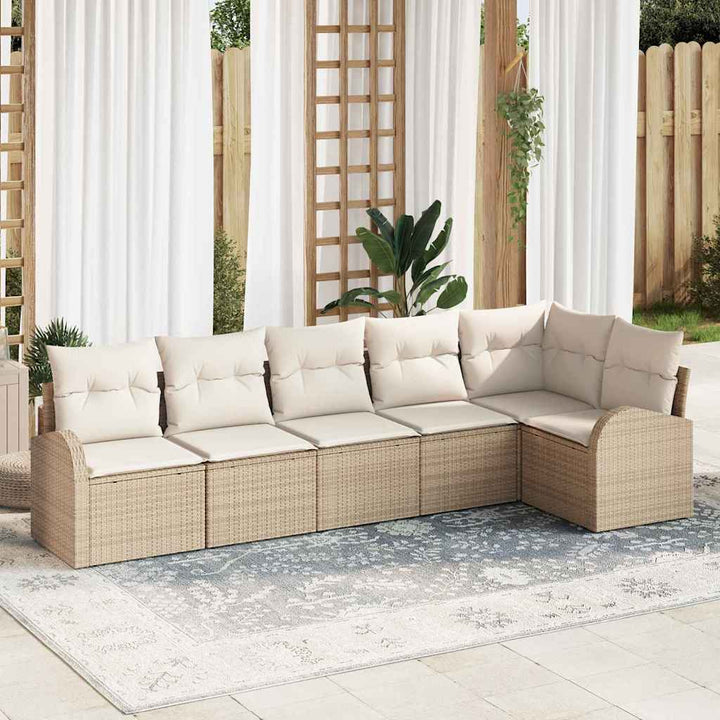 Havesofa Sæt med pude 6 pcs Beige Poly rattan