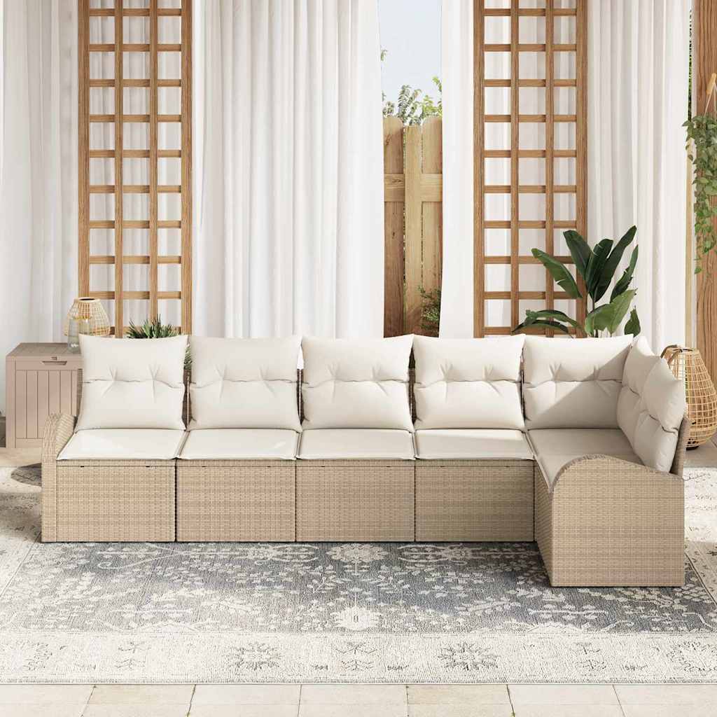 Havesofa Sæt med pude 6 pcs Beige Poly rattan