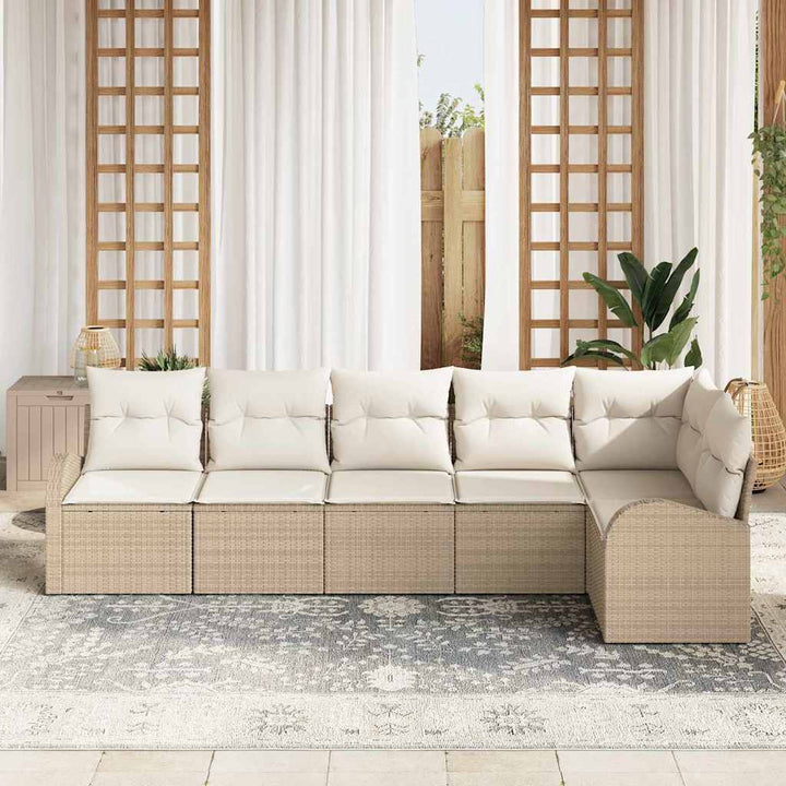 Havesofa Sæt med pude 6 pcs Beige Poly rattan