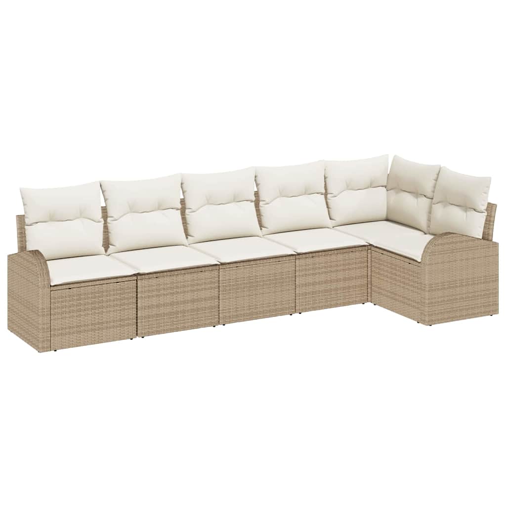Havesofa Sæt med pude 6 pcs Beige Poly rattan