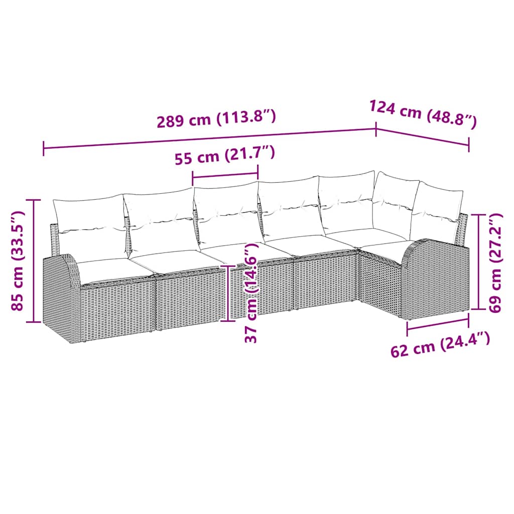 Havesofa Sæt med pude 6 pcs Beige Poly rattan