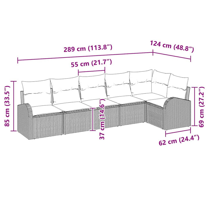 Havesofa Sæt med pude 6 pcs Beige Poly rattan