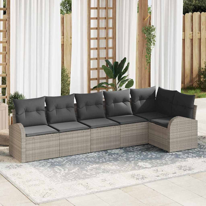 Havesofa Sæt med pude 6 pcs Lysegrå Poly rattan