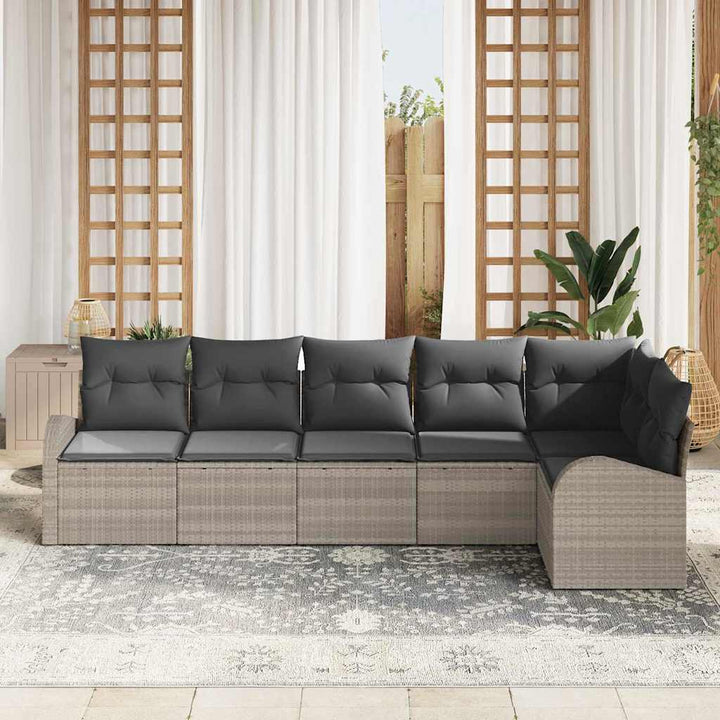 Havesofa Sæt med pude 6 pcs Lysegrå Poly rattan
