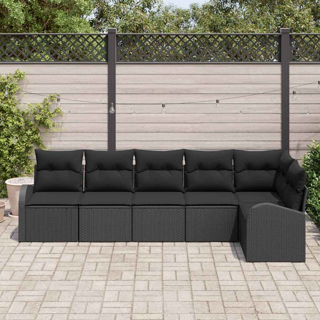 Havesofa Sæt med pude 6 pcs Sort Poly rattan
