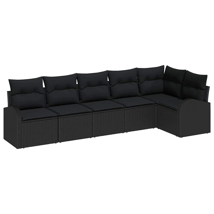 Havesofa Sæt med pude 6 pcs Sort Poly rattan