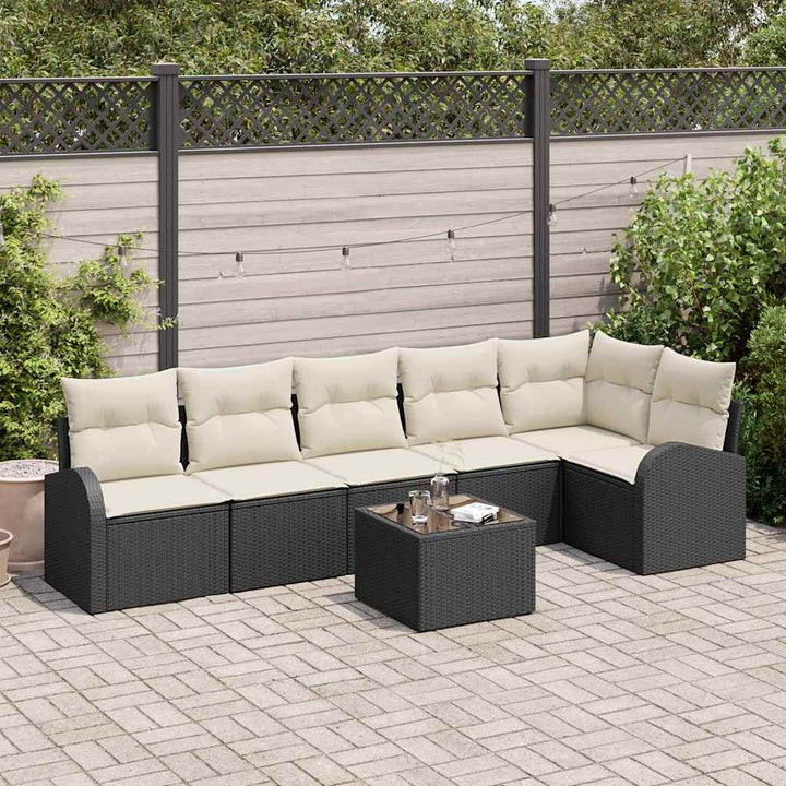 Havesofa Sæt med pude 7 pcs Sort Poly rattan