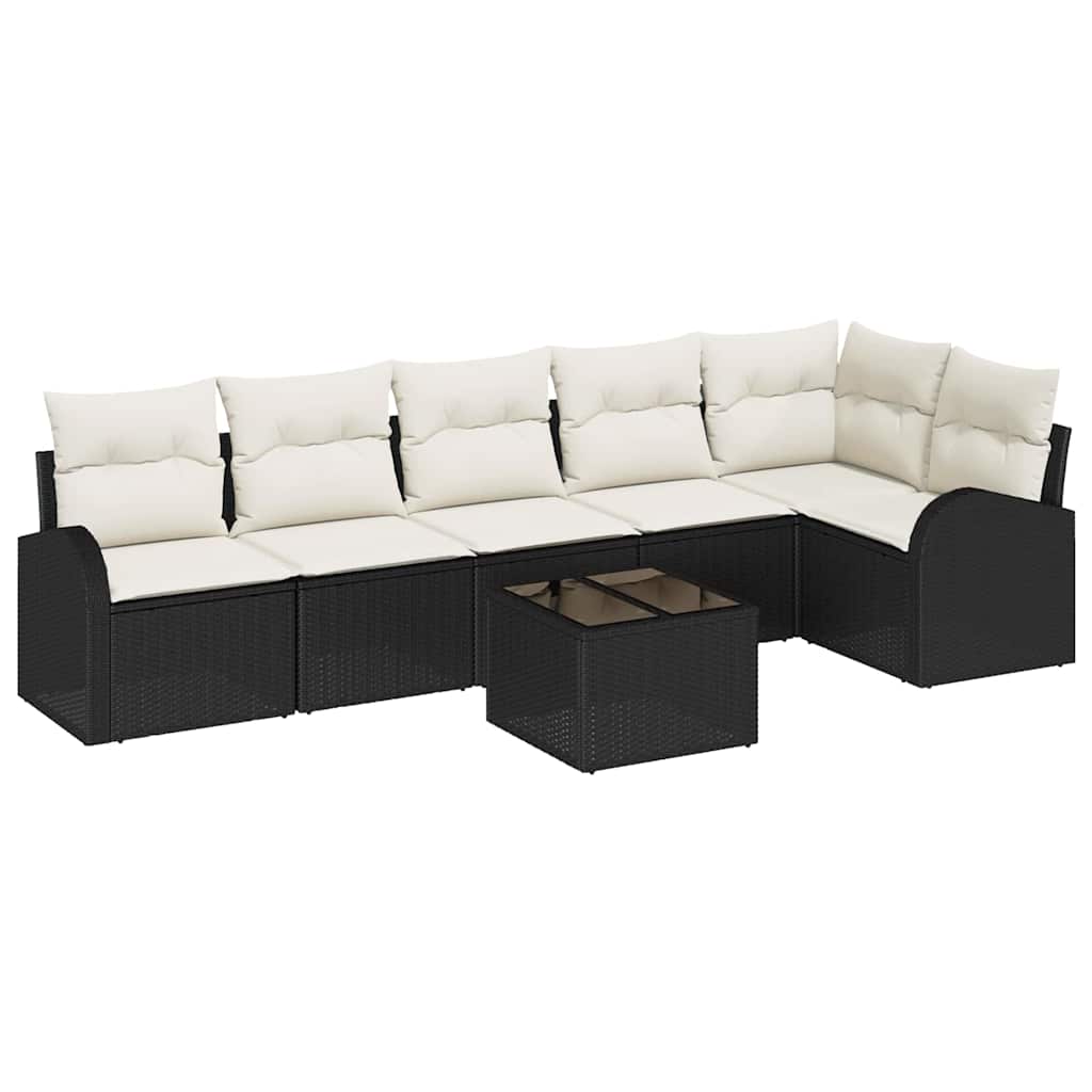 Havesofa Sæt med pude 7 pcs Sort Poly rattan