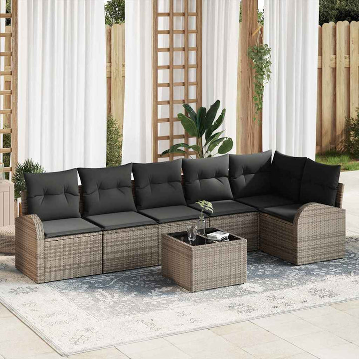 Havesofa Sæt med pude 7 pcs Grå Poly rattan