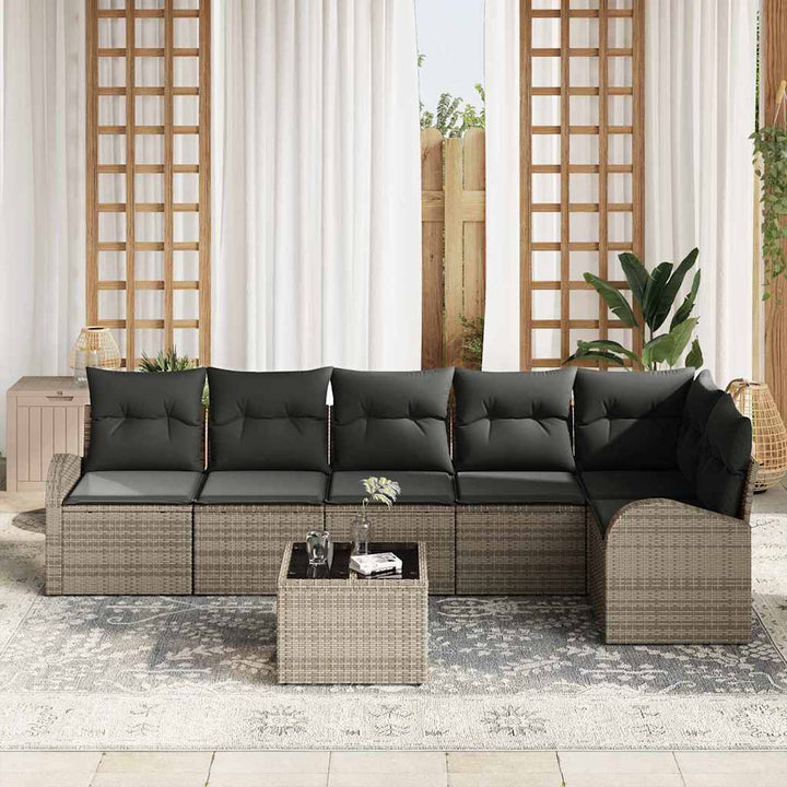 Havesofa Sæt med pude 7 pcs Grå Poly rattan