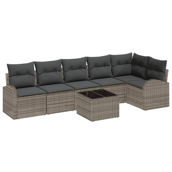 Havesofa Sæt med pude 7 pcs Grå Poly rattan