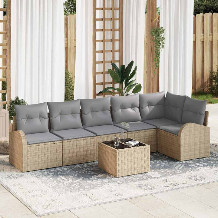 Havesofa Sæt med pude 7 pcs Beige Poly rattan