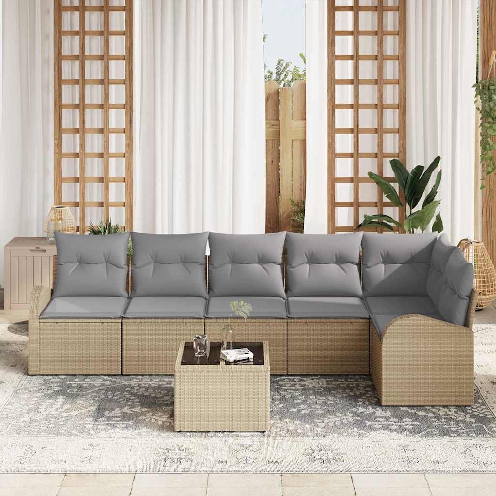 Havesofa Sæt med pude 7 pcs Beige Poly rattan