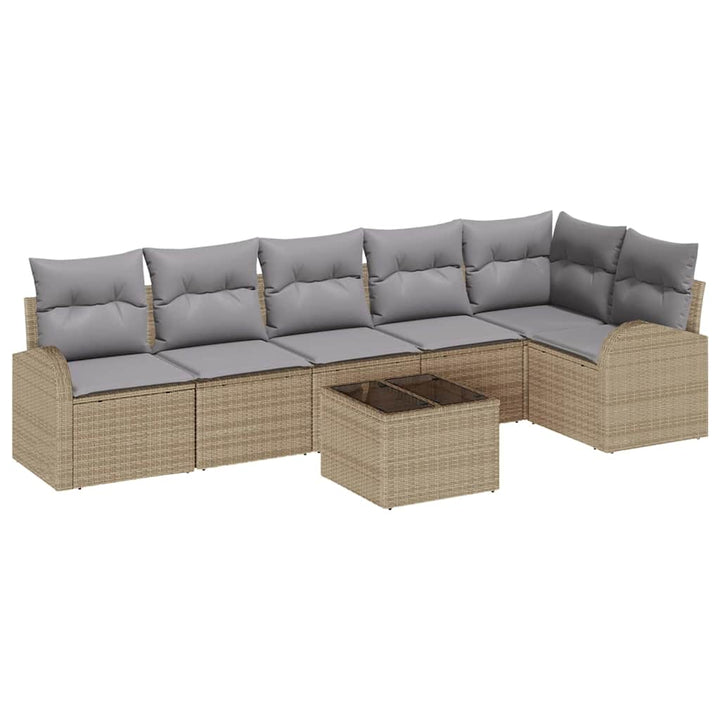 Havesofa Sæt med pude 7 pcs Beige Poly rattan