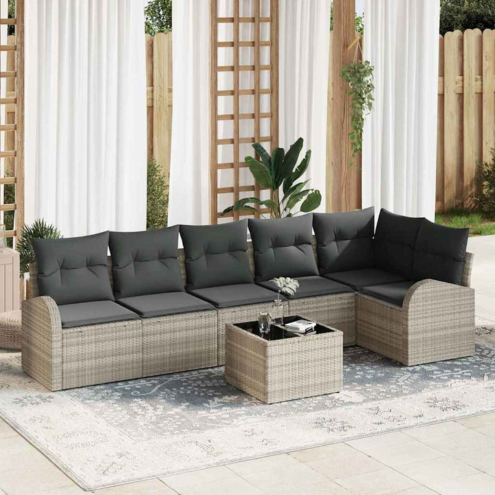 Havesofa Sæt med pude 7 pcs Lysegrå Poly rattan