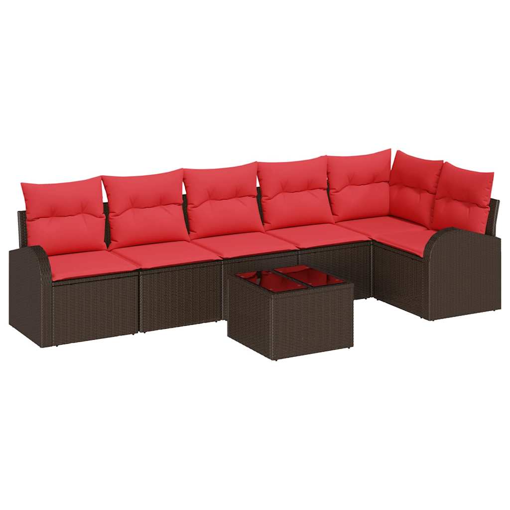 Havesofa Sæt 7 pcs Brun polyrattan