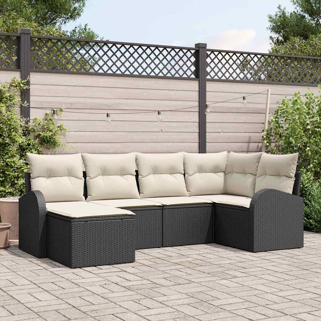 Havesofa Sæt 6 stk. Sort polyrattan