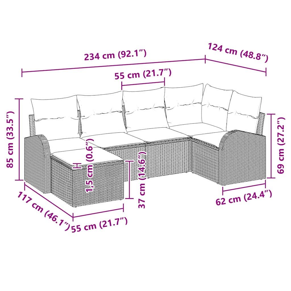 Havesofa Sæt 6 stk. Sort polyrattan
