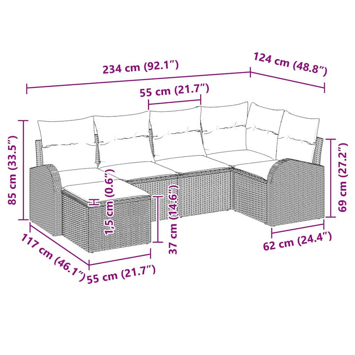 Havesofa Sæt 6 stk. Sort polyrattan