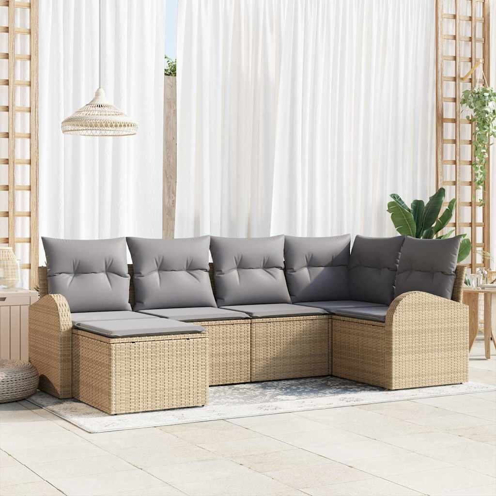 Havesofa Sæt 6 pcs Beige polyrattan