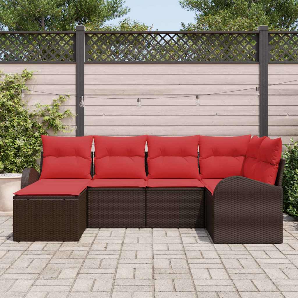 Havesofa Sæt med pude 6 pcs Brun Poly Rattan
