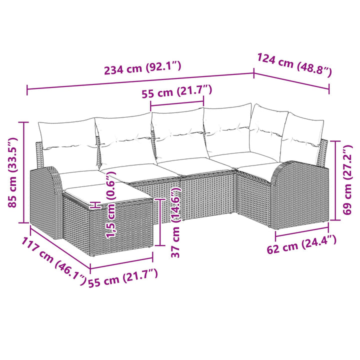 Havesofa Sæt med pude 6 pcs Brun Poly Rattan