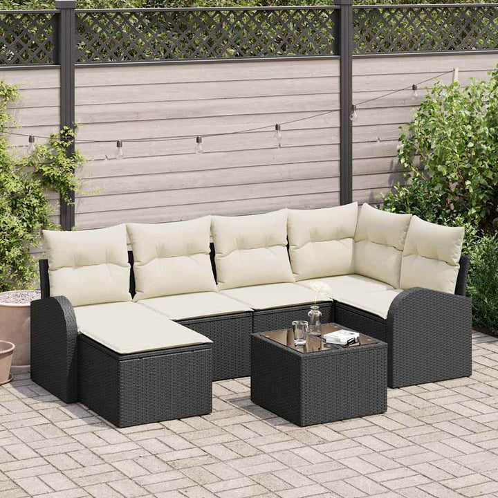 Havesofa Sæt 7 stk. Sort polyrattan