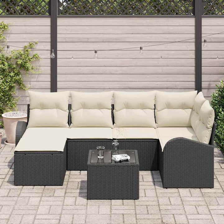 Havesofa Sæt 7 stk. Sort polyrattan
